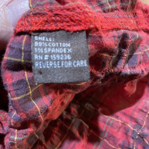 J McLaughlin Top Long Sleeve Red‎ Plaid Button Up Crinkled Cotton Small - Picture 4 of 7